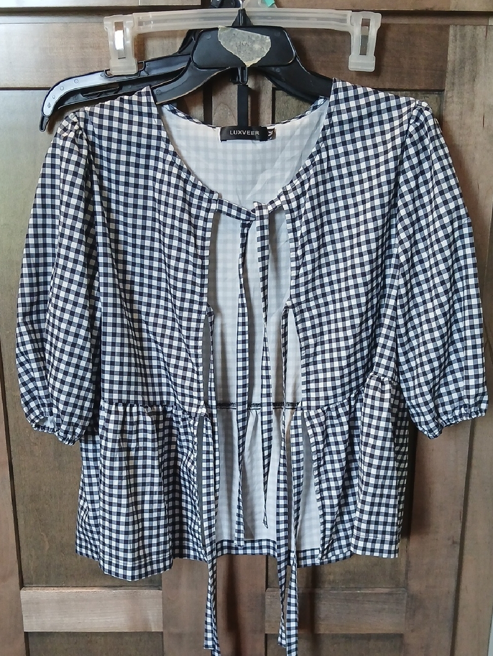 Black & White Gingham Tie-Front Peplum Top